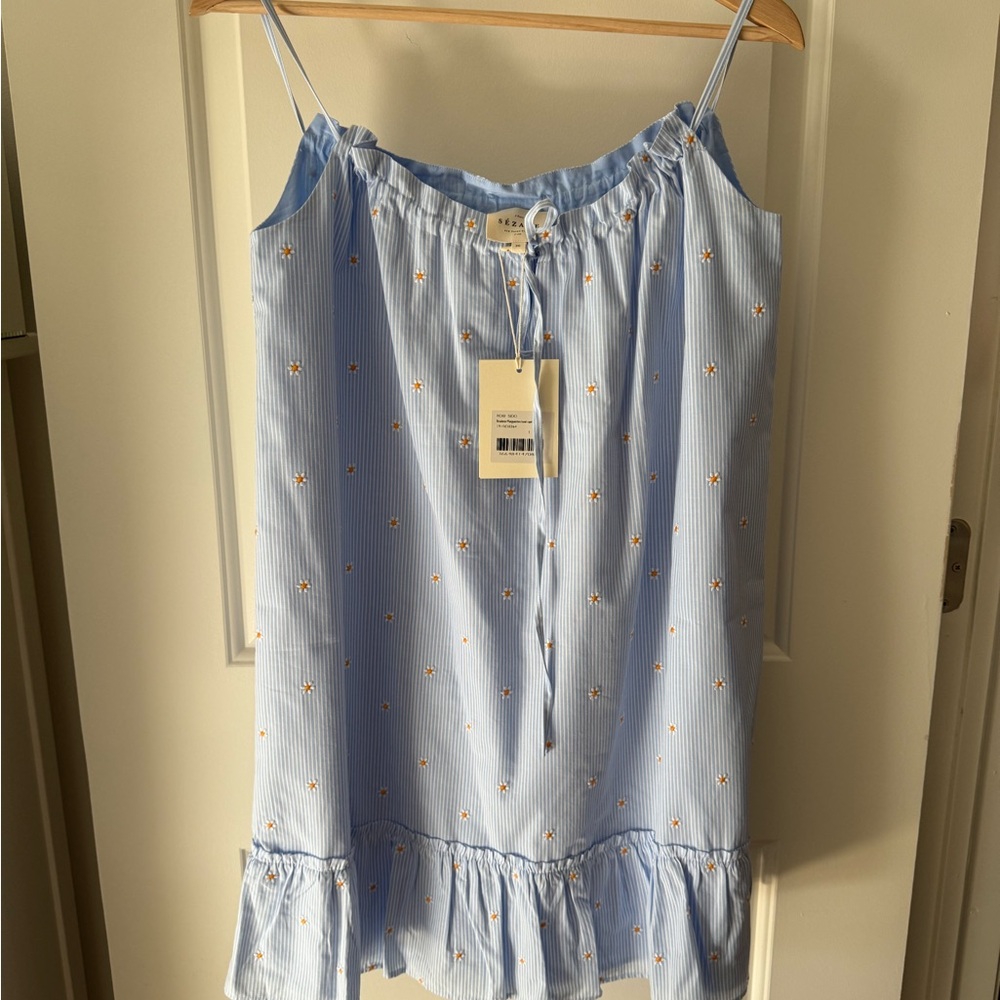 NWT Sezane Sido Dress EU 36/US 4 - Blue & White Stripe with Floral Embroidery